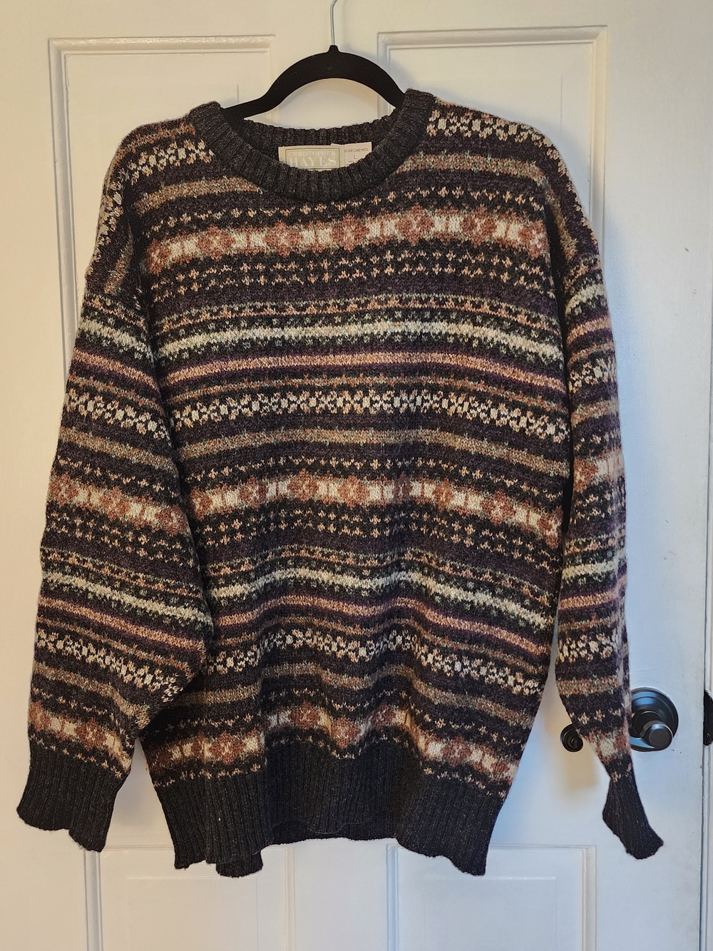 Vtg Christopher Hayes 100% Shetland Wool Sweater Men L Fair Isle Scotland Made